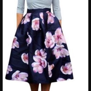 Black & Floral Midi Skirt